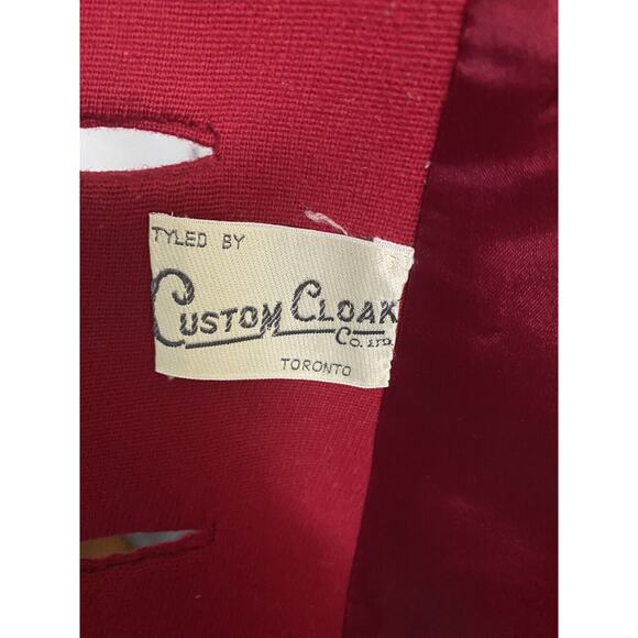 Vtg Red Holiday Wool Coat Fur Collar Cuff Double Breast Size Made in Canada Med - Picture 5 of 11